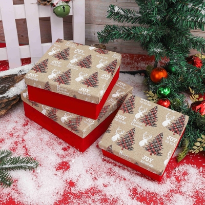 Cajas de regalo de Navidad con cinta de impresión personalizada Cajas de regalo de Navidad de poliéster para Navidad Envase festivo al por mayor