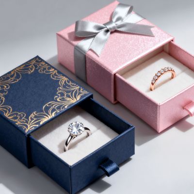 Vintage Luxury Custom Logotipo de anillo Cajas de marfil de cartón con esponja de terciopelo revestimiento Estampado Barnizado UV Revestimiento Impresión Manipulación