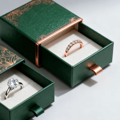 Vintage Luxury Custom Logotipo de anillo Cajas de marfil de cartón con esponja de terciopelo revestimiento Estampado Barnizado UV Revestimiento Impresión Manipulación