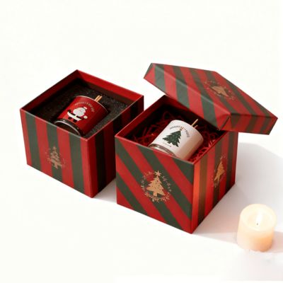 Fabrica de venta al por mayor de cartón personalizado de colores de Navidad caja de papel tapa y base de velas cajas con estampado