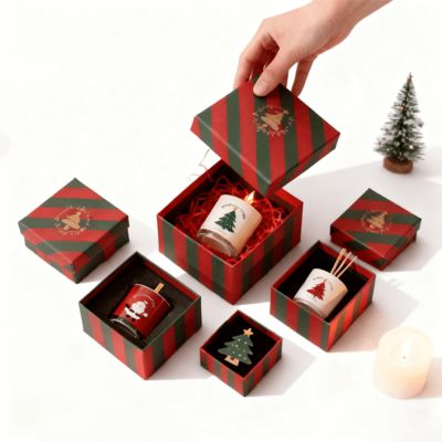 Fabrica de venta al por mayor de cartón personalizado de colores de Navidad caja de papel tapa y base de velas cajas con estampado