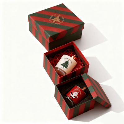 Fabrica de venta al por mayor de cartón personalizado de colores de Navidad caja de papel tapa y base de velas cajas con estampado