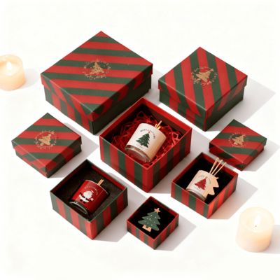 Fabrica de venta al por mayor de cartón personalizado de colores de Navidad caja de papel tapa y base de velas cajas con estampado