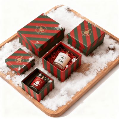 Fabrica de venta al por mayor de cartón personalizado de colores de Navidad caja de papel tapa y base de velas cajas con estampado