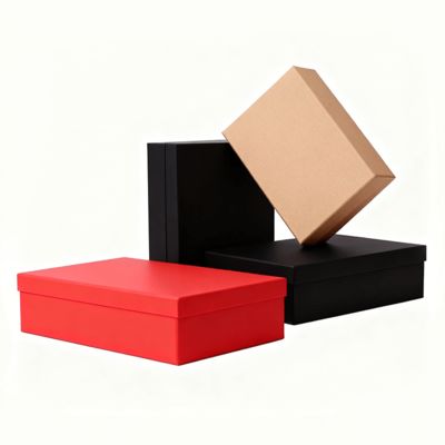 Juego de cajas de regalo planas de lujo personalizadas con tapa naranja y base con bolsa de papel. Características: Laminación mate, estampado en relieve, impresión con lámina dorada.