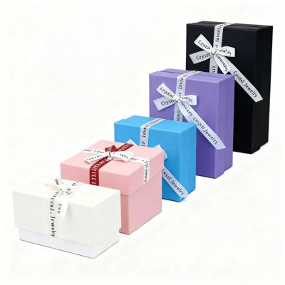 Caja cuadrada cielo y tierra de embalaje de joyería personalizada con lazo de cinta en inglés, cubierta de cartón elegante para aretes y anillos