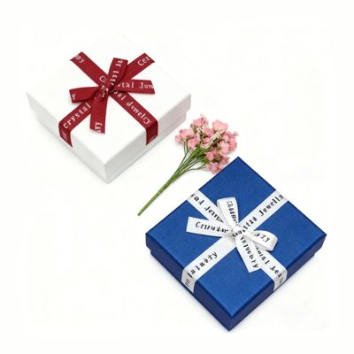 Caja cuadrada cielo y tierra de embalaje de joyería personalizada con lazo de cinta en inglés, cubierta de cartón elegante para aretes y anillos