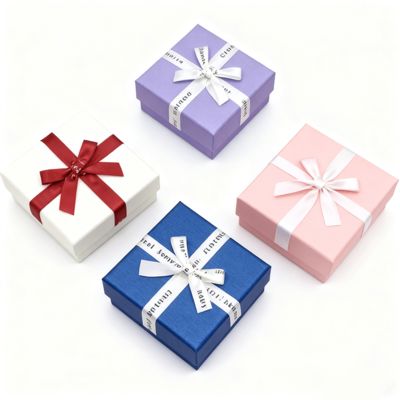 Caja cuadrada cielo y tierra de embalaje de joyería personalizada con lazo de cinta en inglés, cubierta de cartón elegante para aretes y anillos