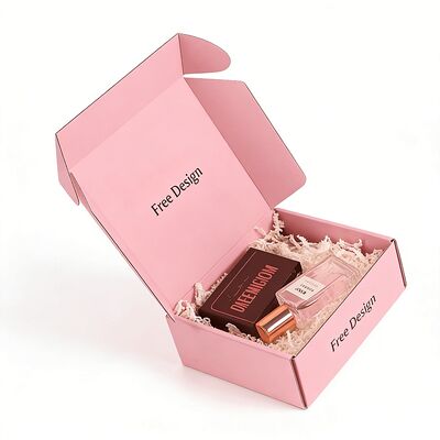 Cajas de embalaje de cartón corrugado rosa impresas personalizadas al por mayor, caja de envío postal