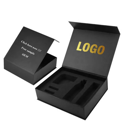 Embalaje a medida de fábrica Caja de impresión de cartón Papel negro Caja de regalo de imán Embalaje con espuma interna